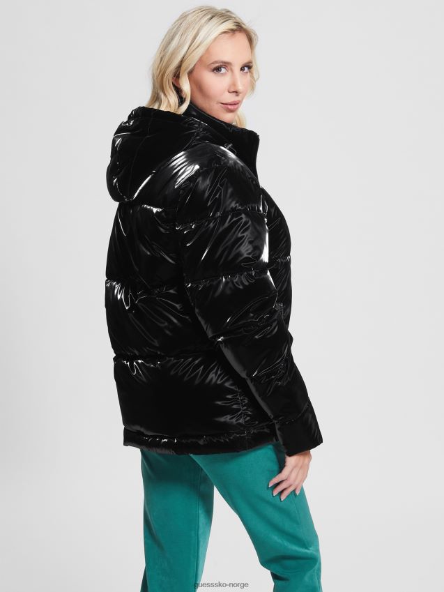 Guess arctic metallic puffer jakke jet black multi jet black multi kvinner F0LJ809811