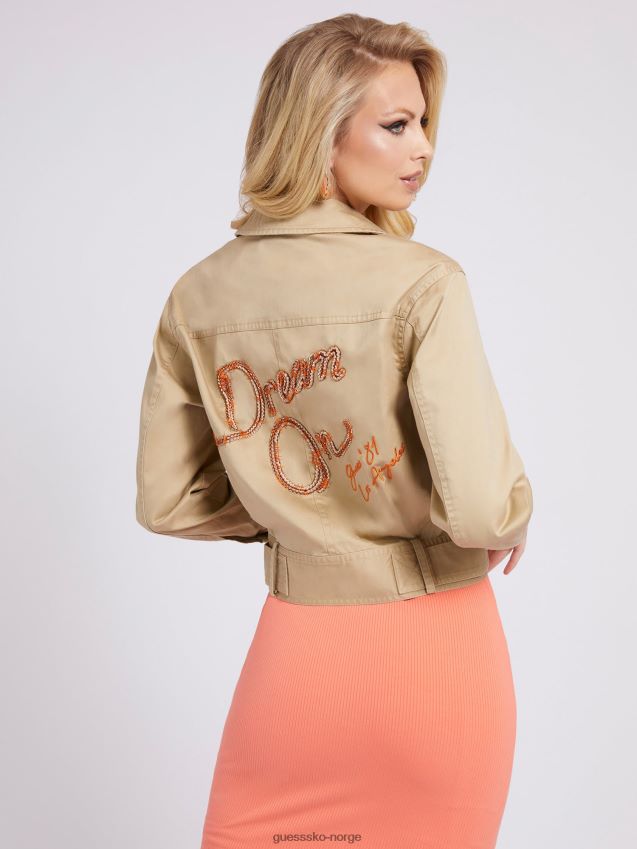 Guess bakside broderi jakke beige beige kvinner F0LJ803614