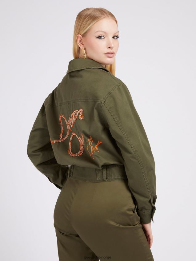 Guess bakside broderi jakke grønn grønn kvinner F0LJ803840
