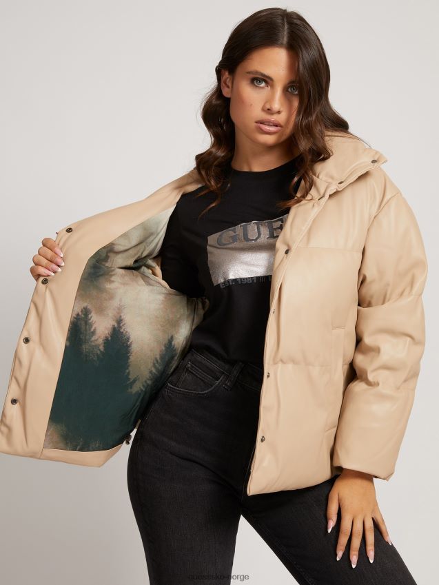Guess beige polstret jakke i kunstskinn beige kvinner F0LJ803666