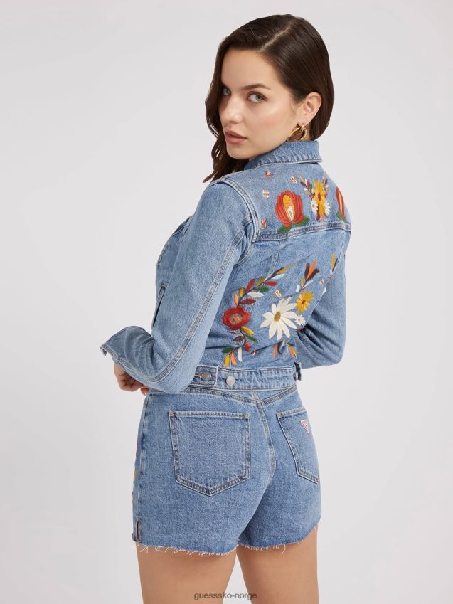 Guess blå brodert denimjakke blå kvinner F0LJ803263