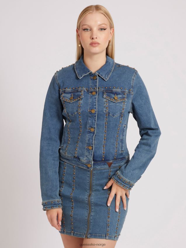 Guess blå denimjakke med pigger blå kvinner F0LJ803860