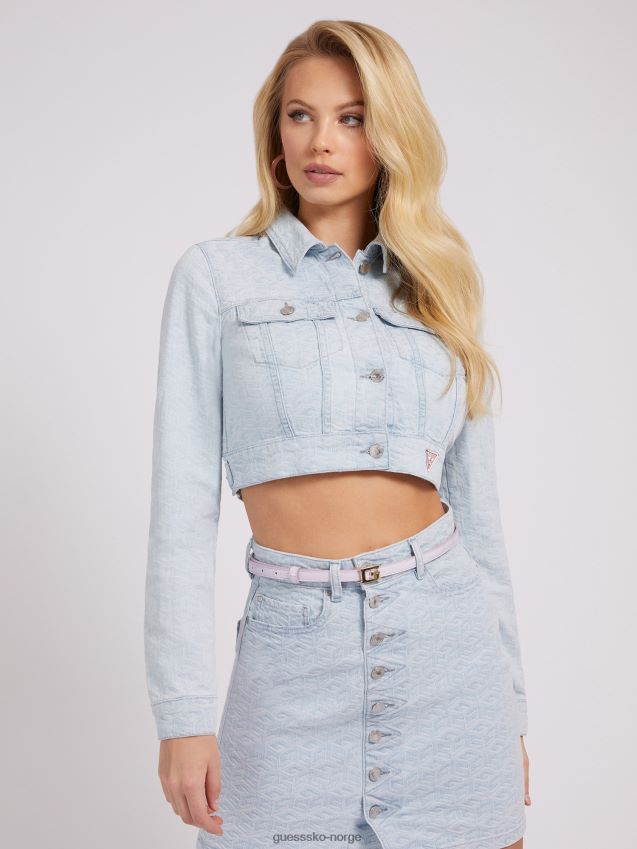 Guess blå dongerijakke med hele logoen blå kvinner F0LJ802978