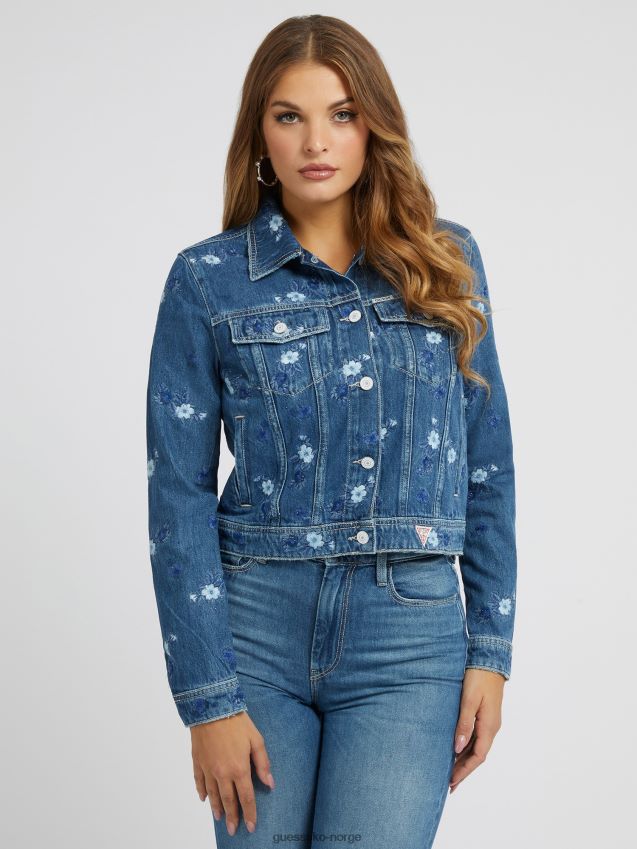 Guess blå floral broderi denimjakke blå kvinner F0LJ803409