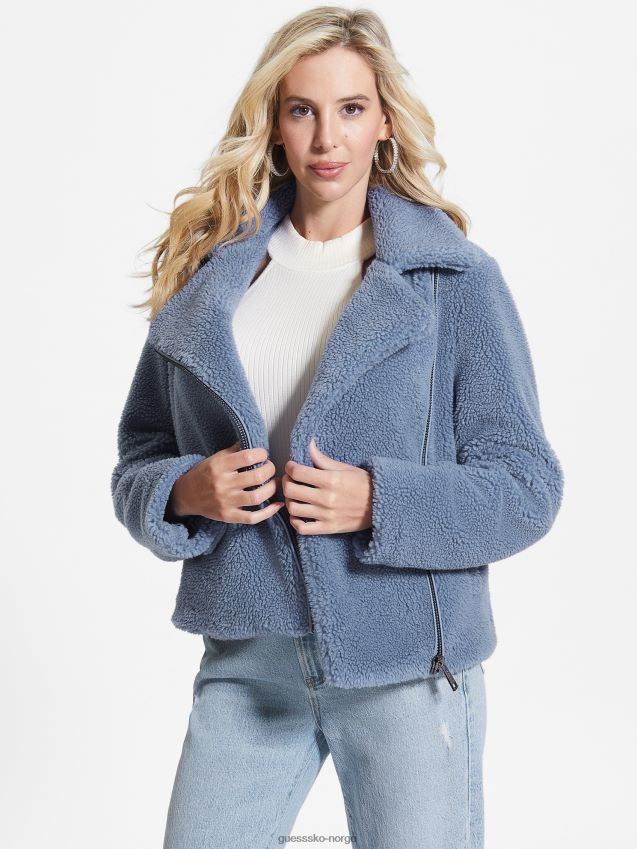 Guess daria faux-sherpa moto jakke stål blå stål blå kvinner F0LJ809867