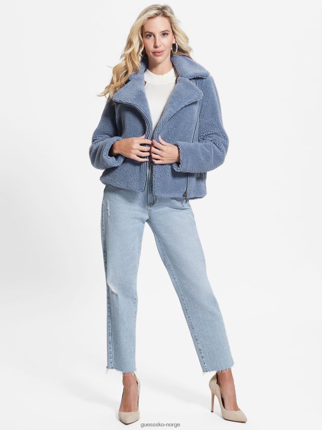 Guess daria faux-sherpa moto jakke stål blå stål blå kvinner F0LJ809867