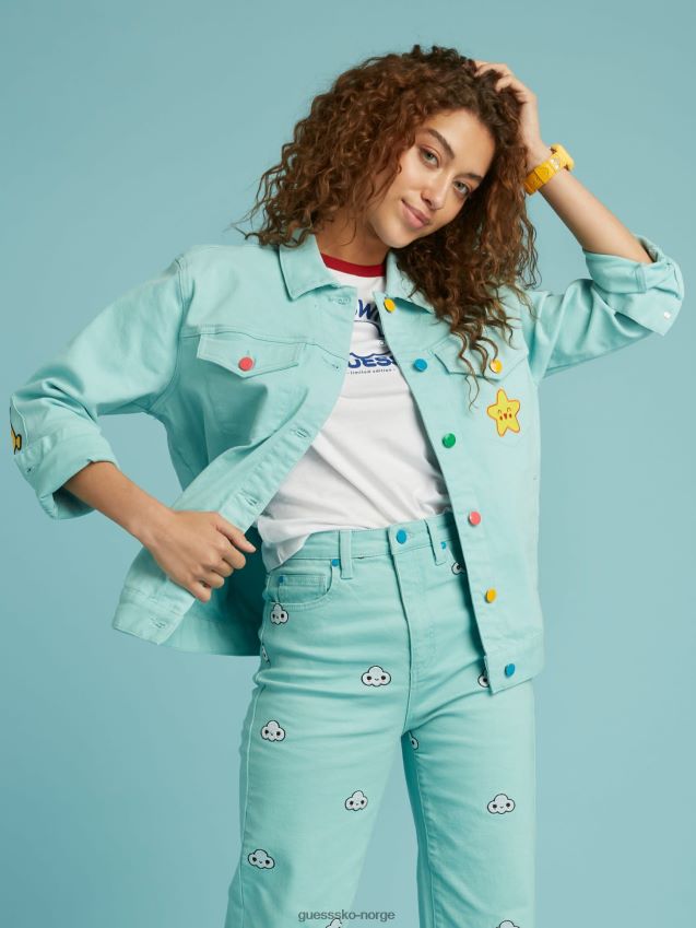 Guess denim jakke patcher lyseblå lyse blå kvinner F0LJ806403