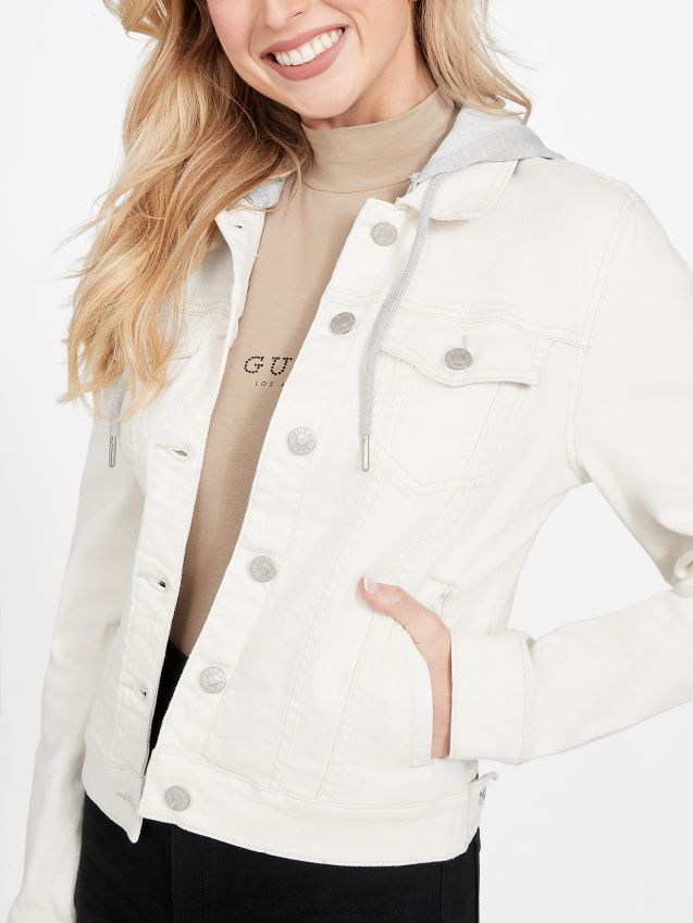 Guess fjellhvit øko stella denimjakke med hette fjell hvit kvinner F0LJ806969