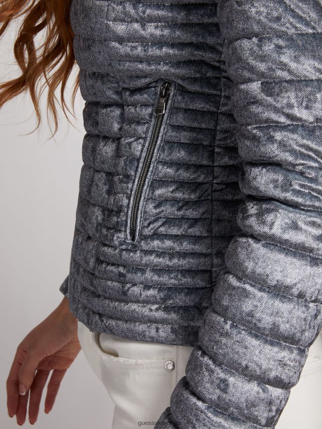 Guess fløyels vattert slim fit jakke lys grå lysegrå kvinner F0LJ806266