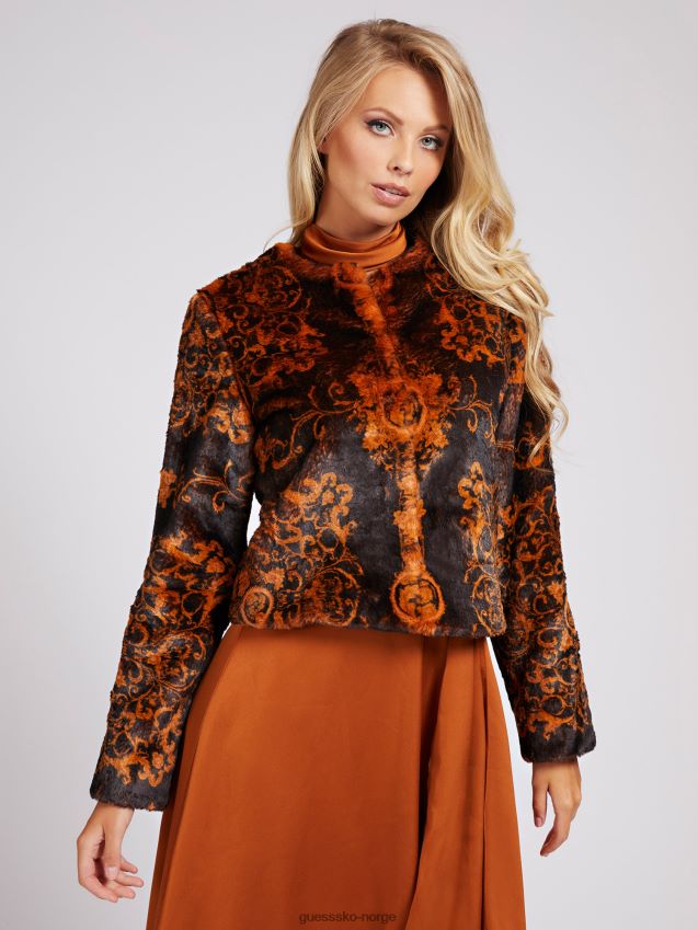 Guess flerfarget mønster marciano fuskepelsjakke flerfarget mønster kvinner F0LJ806009