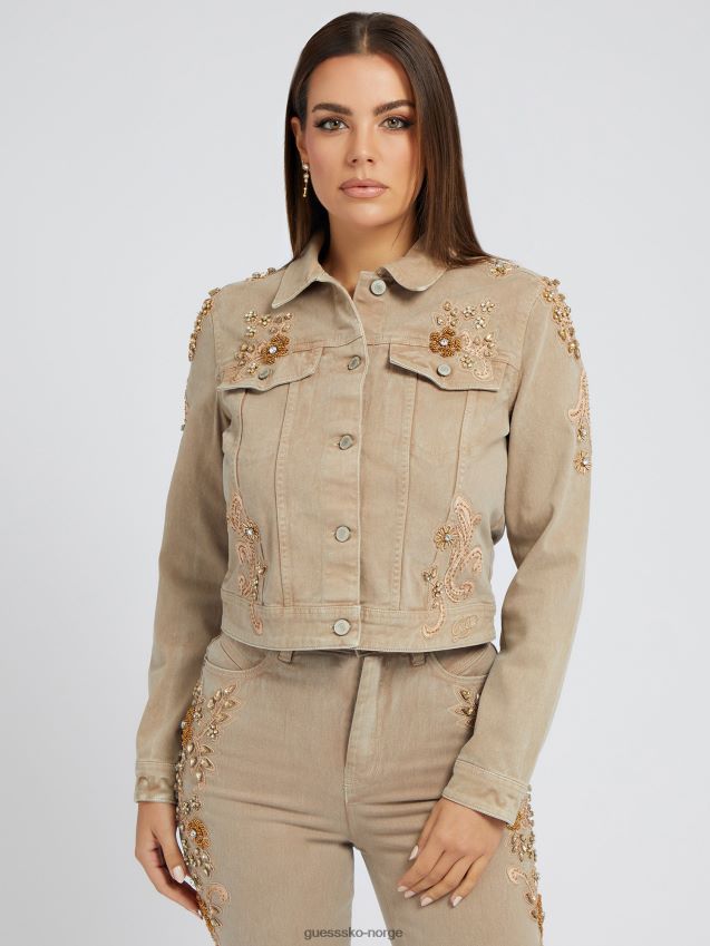 Guess floral broderi dongerijakke beige beige kvinner F0LJ803640