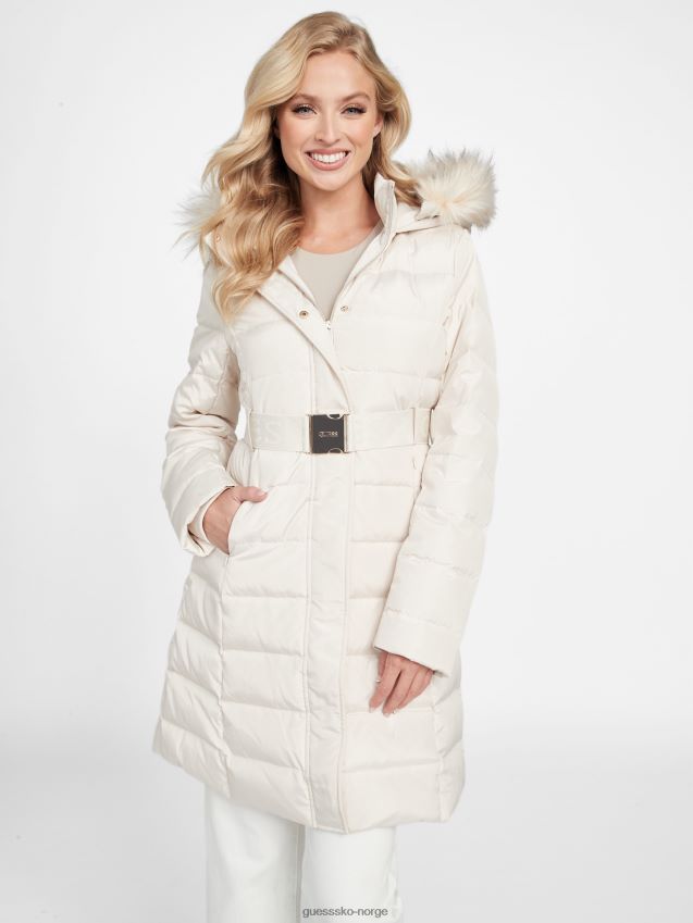 Guess galvan ekte dun langline puffer jakke vanilje blush vanilje blush kvinner F0LJ806810