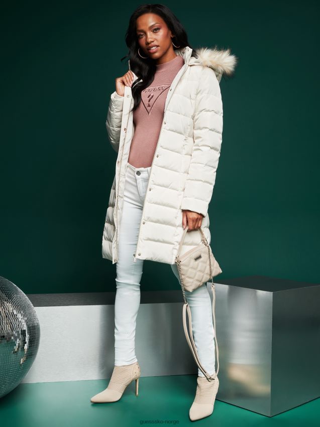 Guess galvan ekte dun langline puffer jakke vanilje blush vanilje blush kvinner F0LJ806810