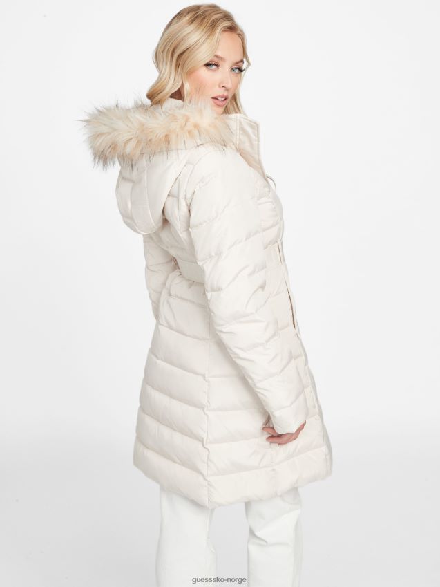 Guess galvan ekte dun langline puffer jakke vanilje blush vanilje blush kvinner F0LJ806810