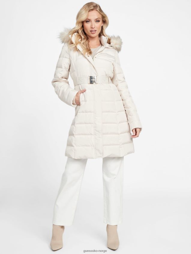 Guess galvan ekte dun langline puffer jakke vanilje blush vanilje blush kvinner F0LJ806810