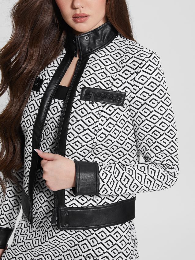 Guess geo logo jqd hvit/svart greta geometrisk jakke geo logo jqd hvit/svart kvinner F0LJ809314