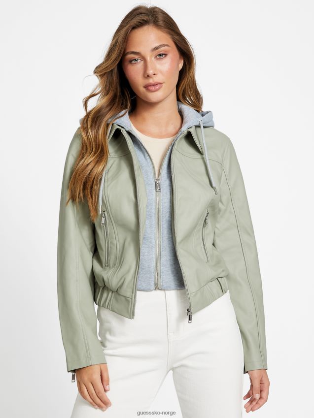 Guess grønn balsam esther hettejakke i imitert skinn grønn balsam kvinner F0LJ807174