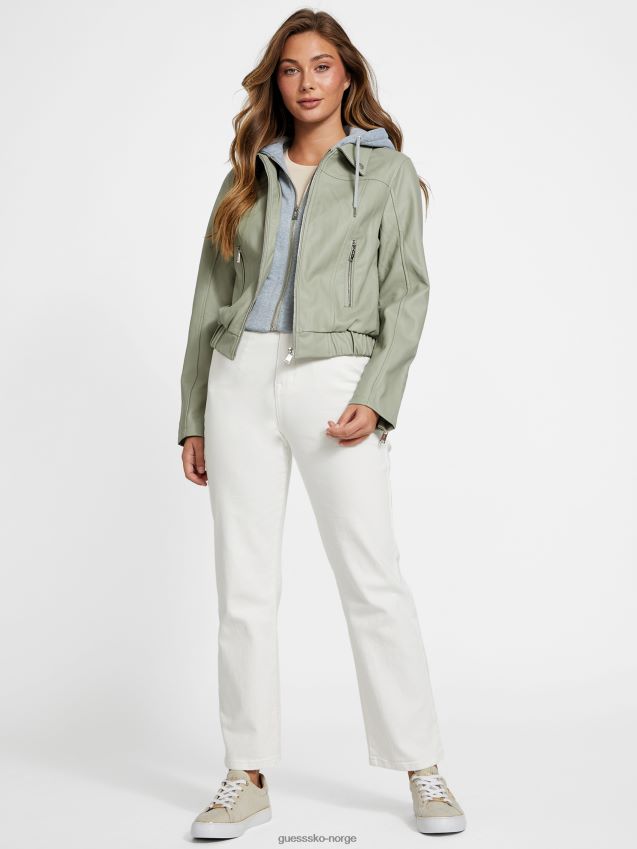 Guess grønn balsam esther hettejakke i imitert skinn grønn balsam kvinner F0LJ807174