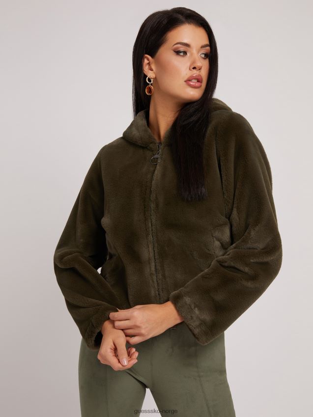 Guess grønn multi-logojakke i fuskepels grønn multi kvinner F0LJ803657