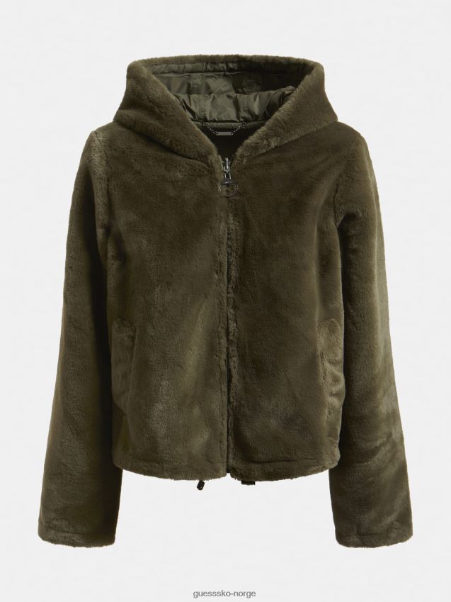Guess grønn multi-logojakke i fuskepels grønn multi kvinner F0LJ803657