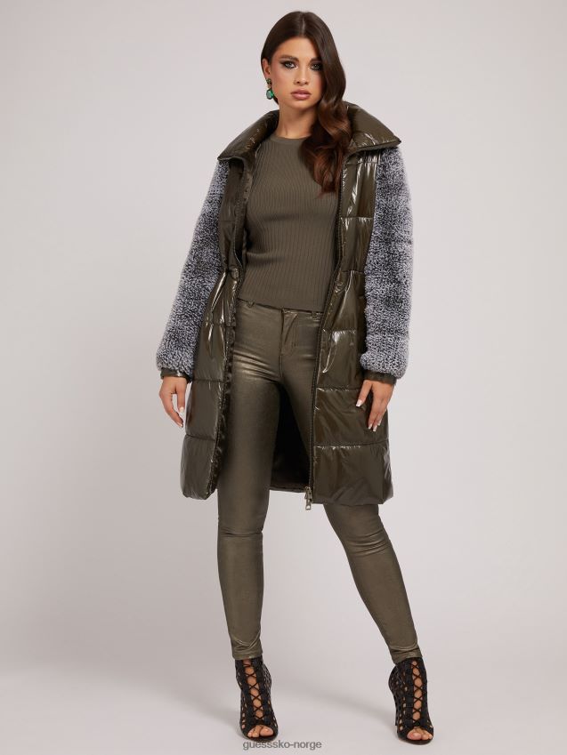 Guess grønn nylonjakke i fuskepels grønn kvinner F0LJ803320