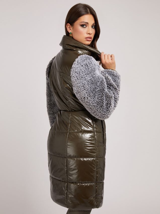 Guess grønn nylonjakke i fuskepels grønn kvinner F0LJ803320