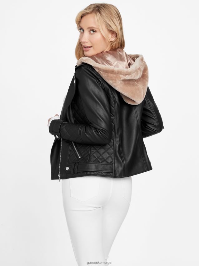Guess jet black baker hette motojakke i imitert skinn kulsvart kvinner F0LJ806814