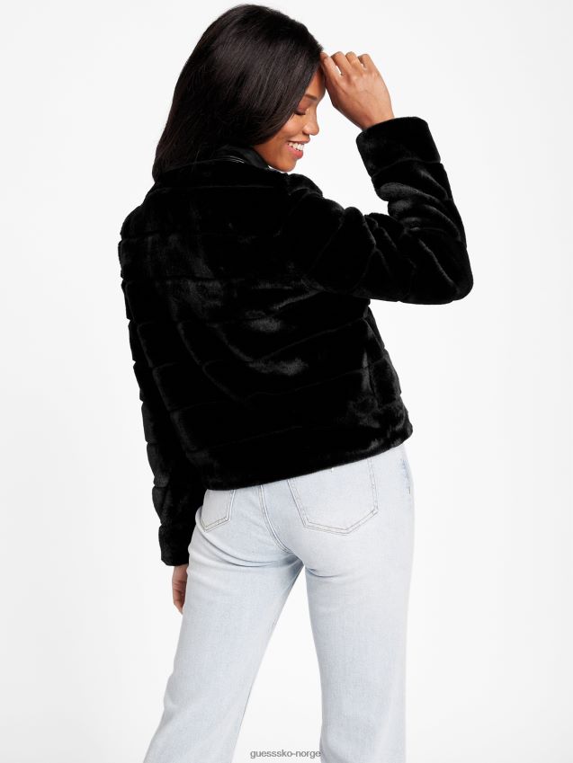 Guess jet black cadia motojakke i fuskepels kulsvart kvinner F0LJ807425