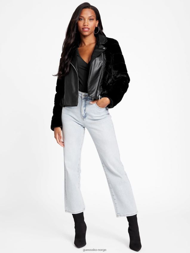 Guess jet black cadia motojakke i fuskepels kulsvart kvinner F0LJ807425