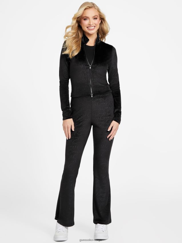 Guess jet black øko abia velour glidelåsjakke kulsvart kvinner F0LJ806982