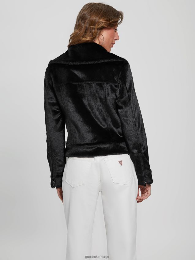 Guess jet black lavinia motojakke i fuskepels kulsvart kvinner F0LJ809809