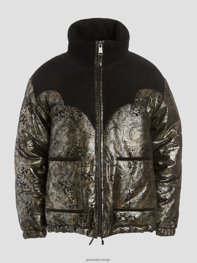 Guess jet black loise puffer jakke i skinn kulsvart kvinner F0LJ809869