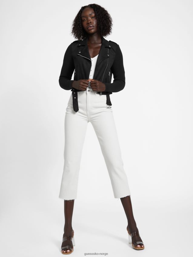 Guess jet black motojakke i imitert semsket skinn kulsvart kvinner F0LJ806997