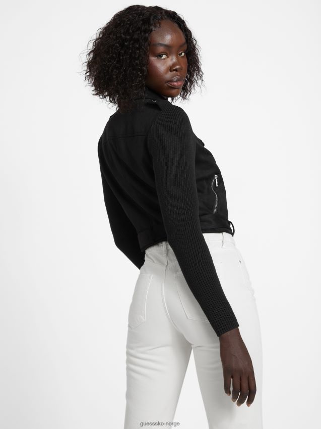 Guess jet black motojakke i imitert semsket skinn kulsvart kvinner F0LJ806997