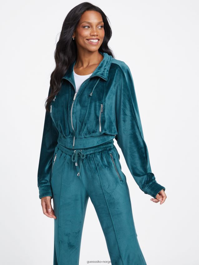 Guess mørk jade øko uma velour jakke med glidelås mørk jade kvinner F0LJ806921