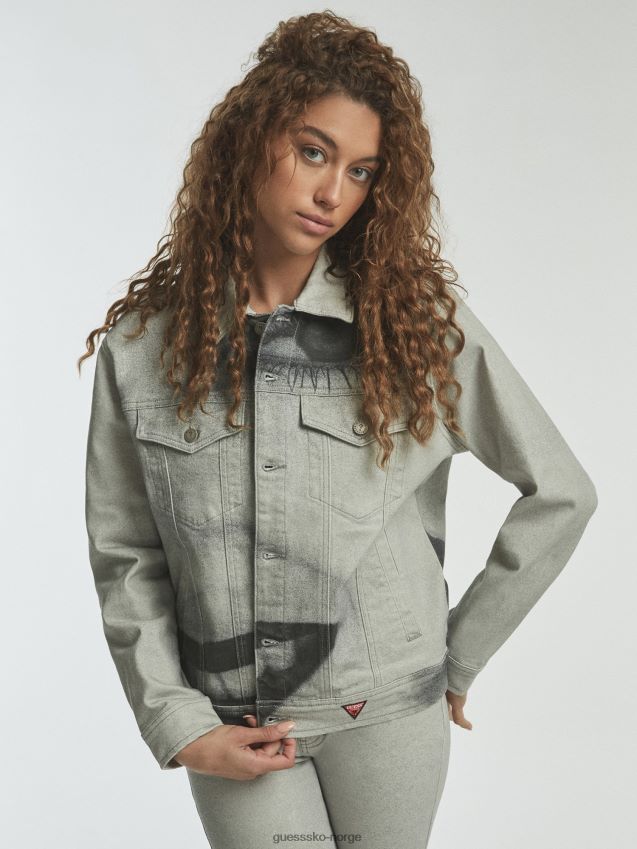 Guess maxi print denim jakke hvit multi hvit multi kvinner F0LJ806339