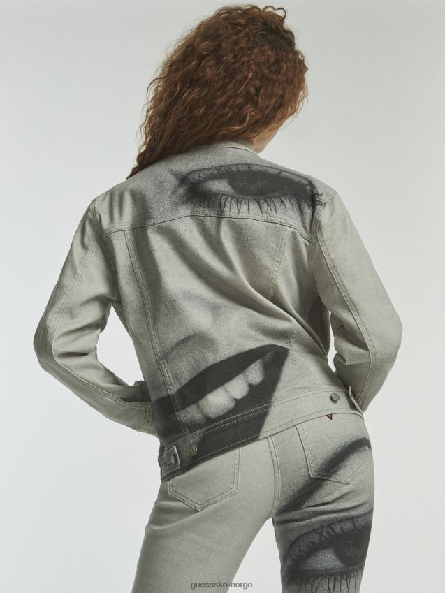 Guess maxi print denim jakke hvit multi hvit multi kvinner F0LJ806339