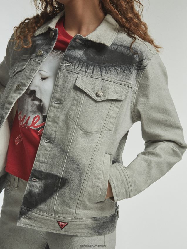 Guess maxi print denim jakke hvit multi hvit multi kvinner F0LJ806339