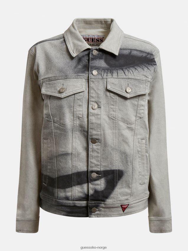 Guess maxi print denim jakke hvit multi hvit multi kvinner F0LJ806339