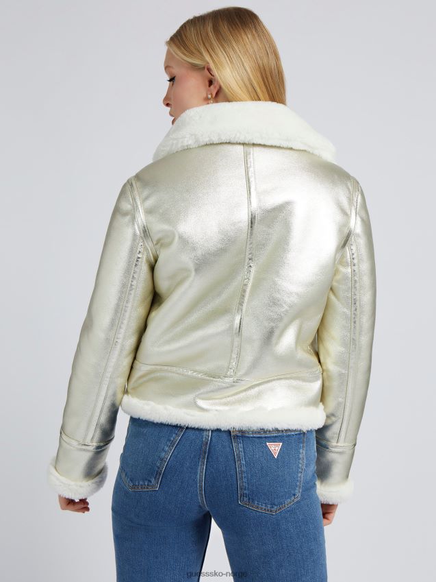 Guess metall-look faux sherling jakke gull gull kvinner F0LJ803634