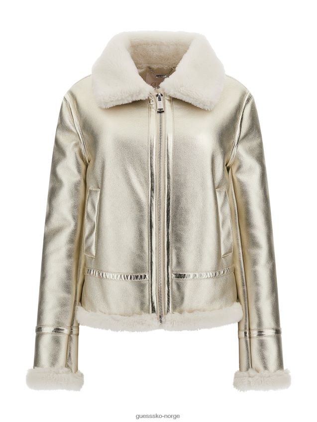 Guess metall-look faux sherling jakke gull gull kvinner F0LJ803634