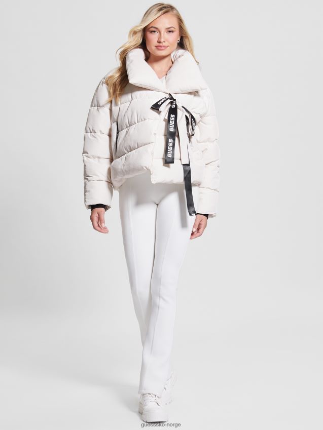 Guess pergament tone claudia tie puffer jakke pergament tone kvinner F0LJ809710