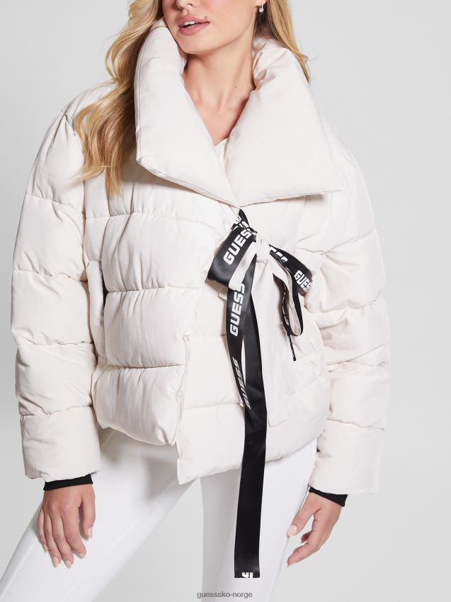 Guess pergament tone claudia tie puffer jakke pergament tone kvinner F0LJ809710