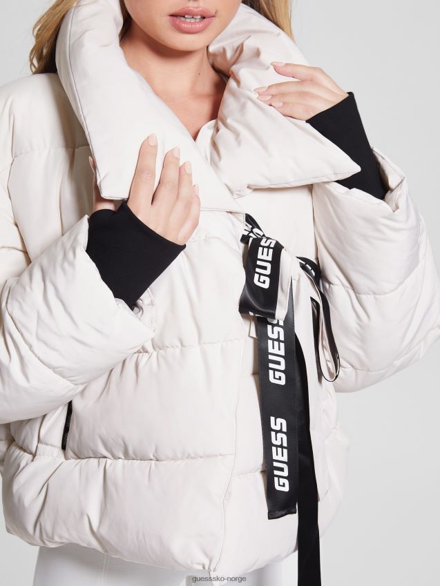 Guess pergament tone claudia tie puffer jakke pergament tone kvinner F0LJ809710