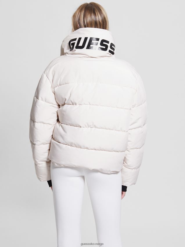Guess pergament tone claudia tie puffer jakke pergament tone kvinner F0LJ809710