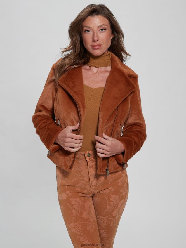 Guess rav honning lavinia motojakke i fuskepels rav honning kvinner F0LJ809773