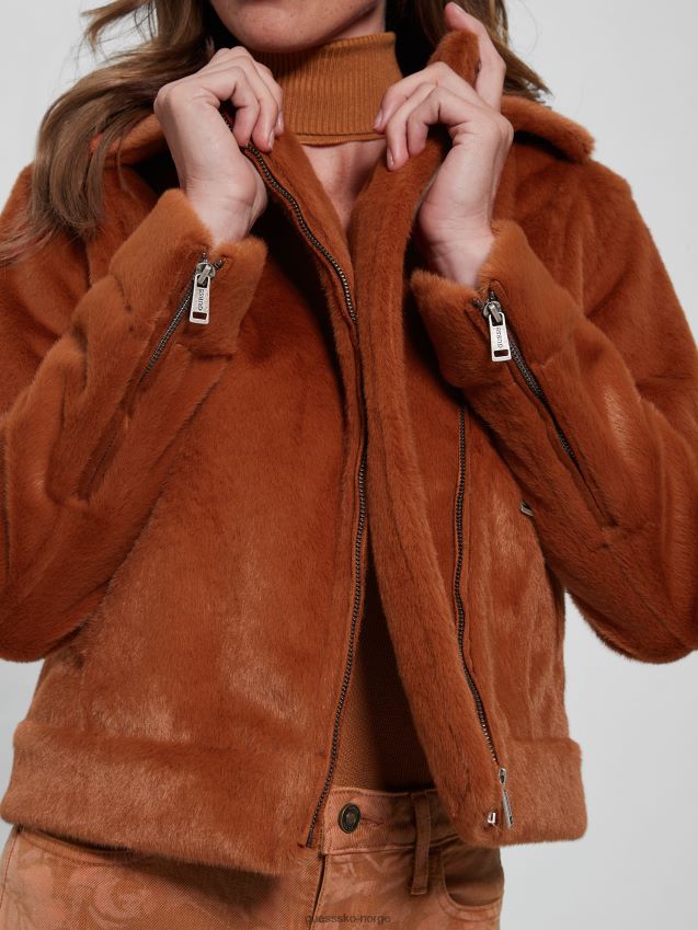 Guess rav honning lavinia motojakke i fuskepels rav honning kvinner F0LJ809773