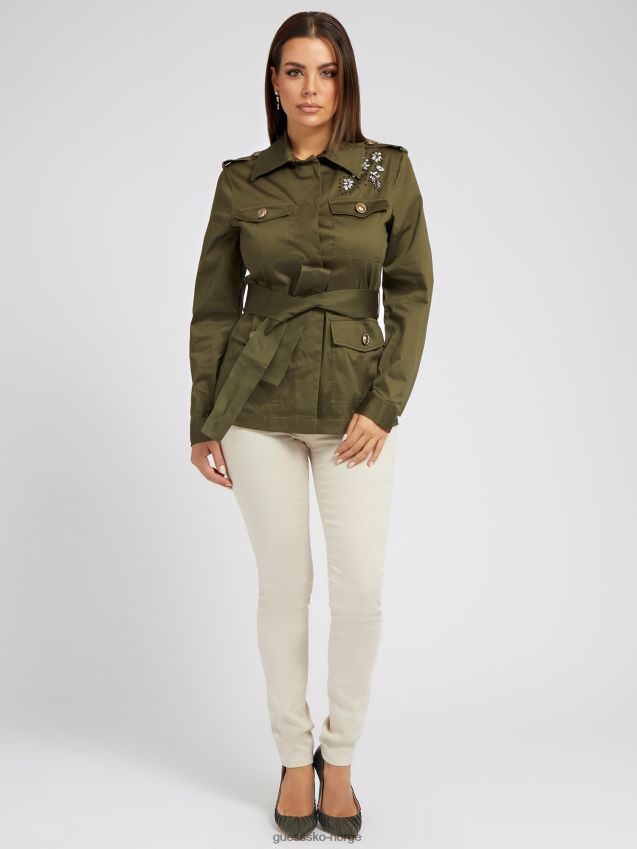 Guess rhinestones embroidery feltjakke grønn grønn kvinner F0LJ803050