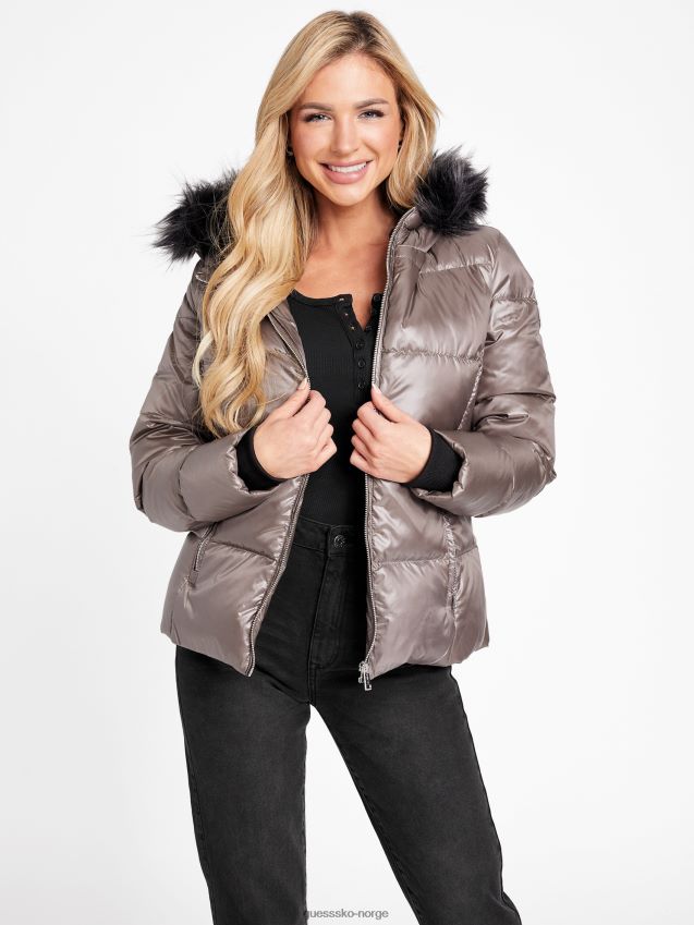 Guess rytterbrun calissa pufferjakke i ekte dun rytter brun kvinner F0LJ806874