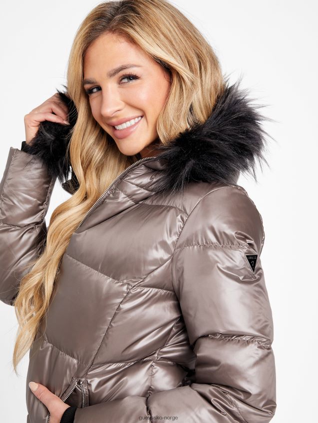 Guess rytterbrun calissa pufferjakke i ekte dun rytter brun kvinner F0LJ806874